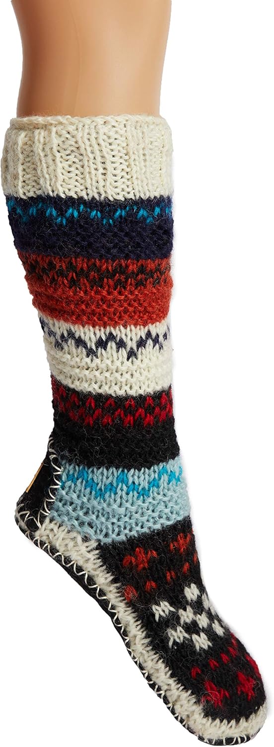 Hand-Knit Tibetan Socks with Soft Fleece Liner for Warm Comfort