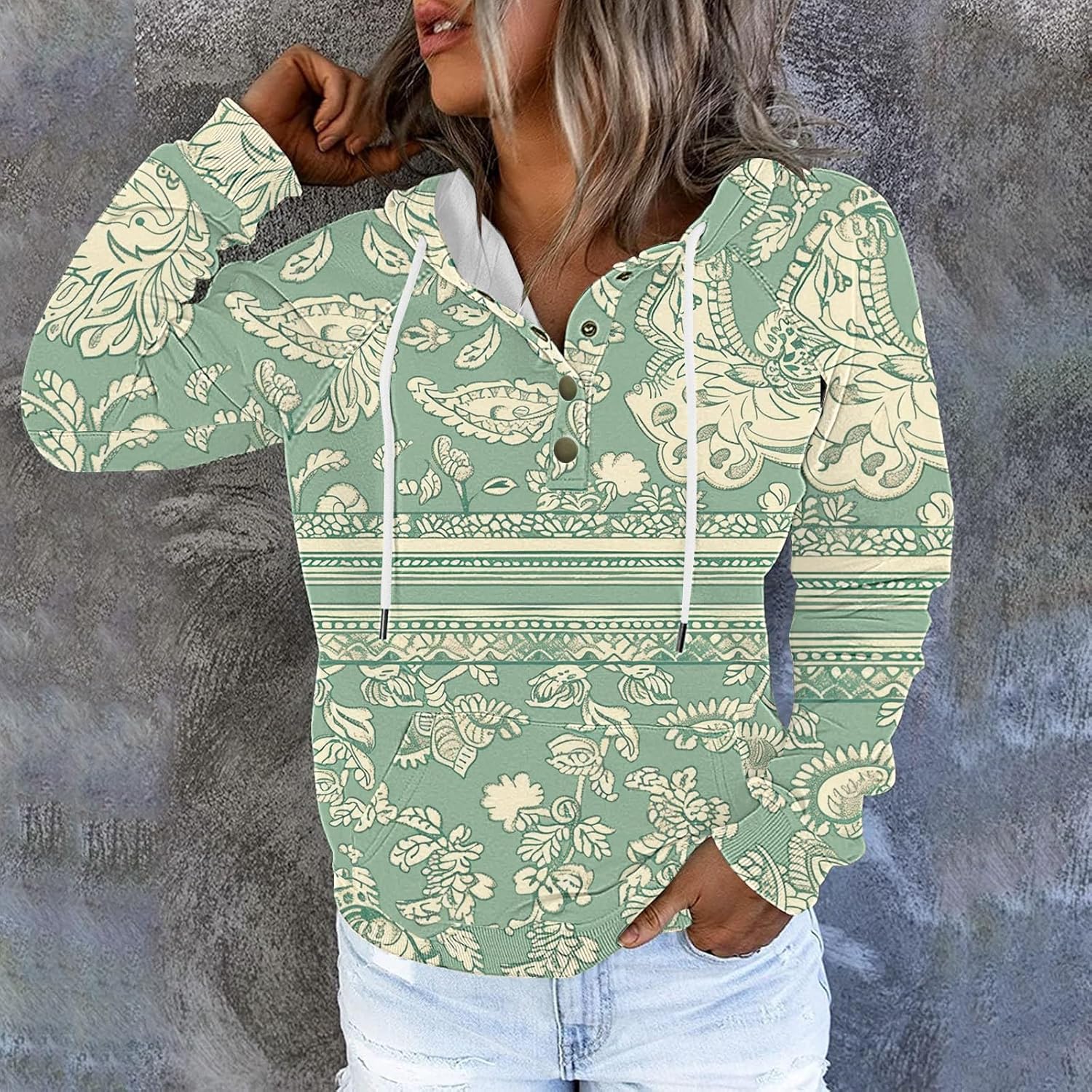 Stylish 2024 Boho V-Neck Hoodie for Women Casual Versatile