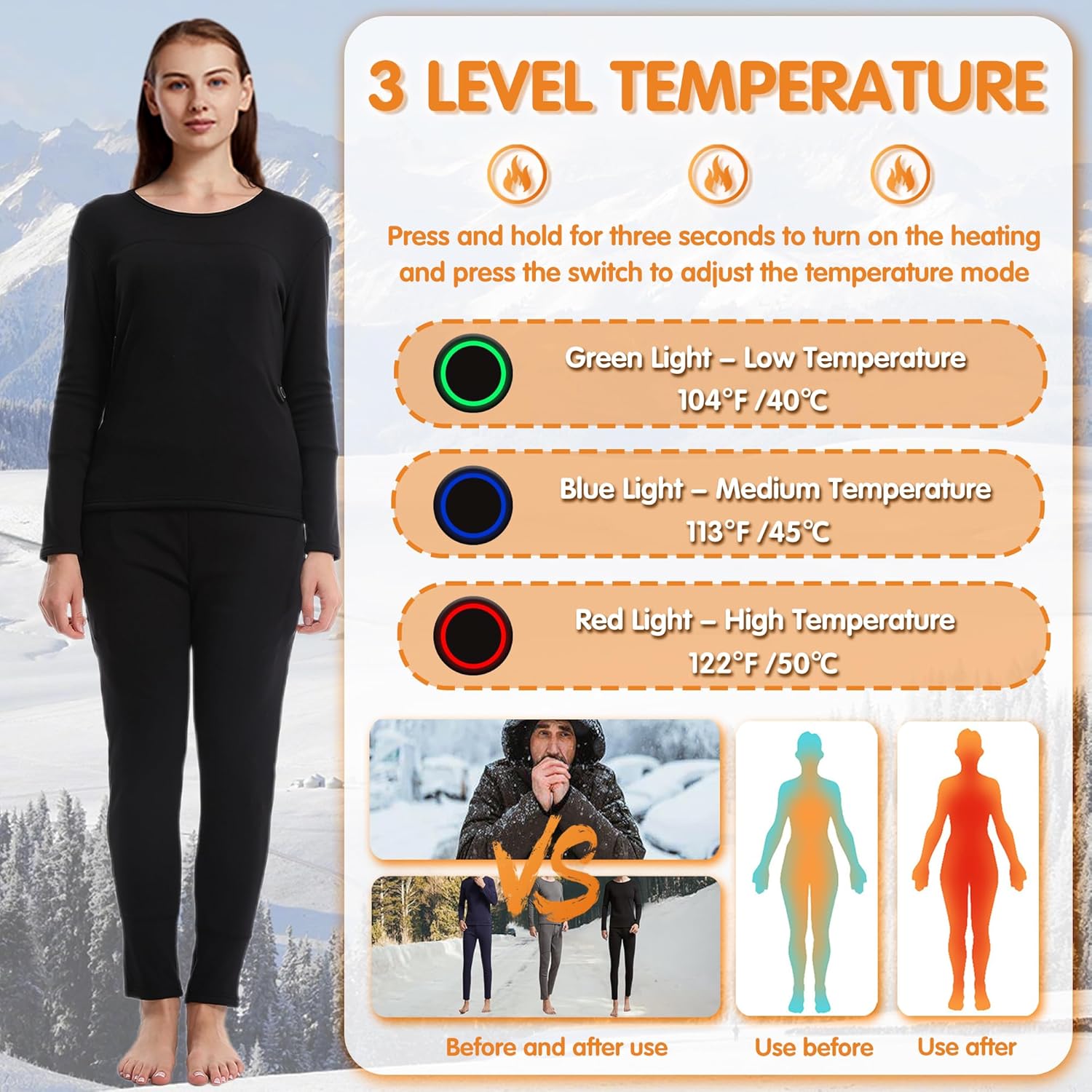 Womens Thermal Underwear with 8 Zones