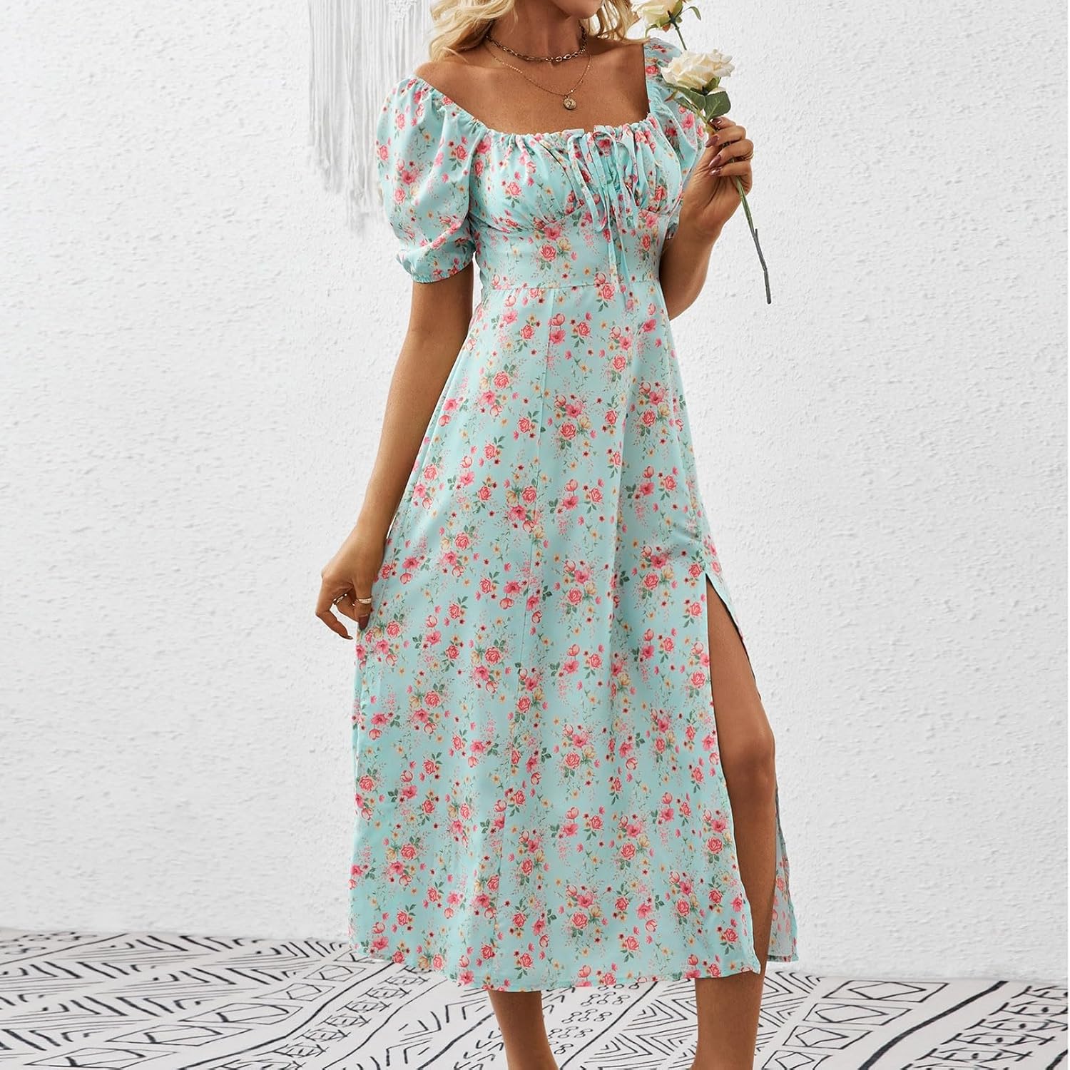 Floral Ruffle Puff Sleeve Dress