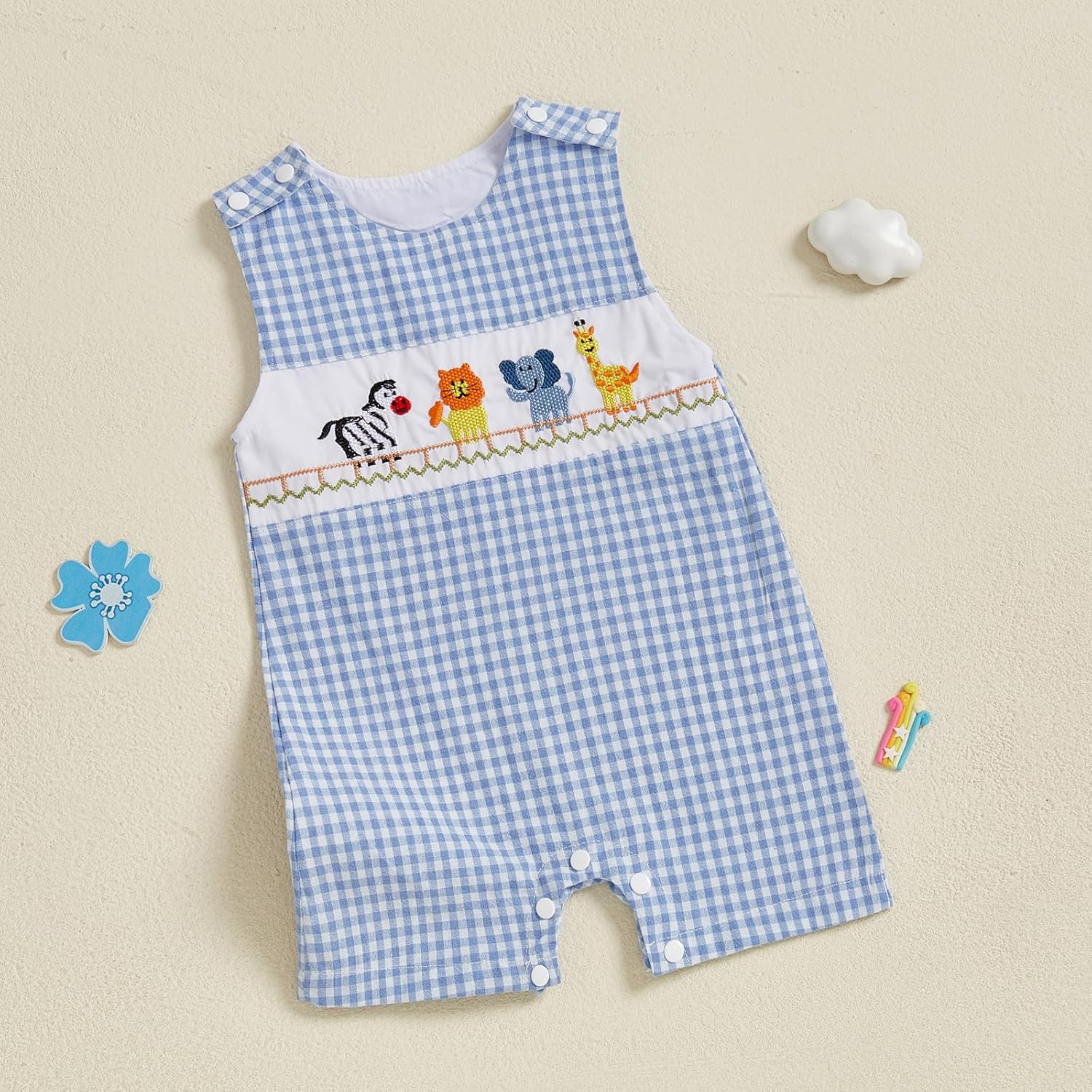 Karuedoo Newborn Baby Boy Summer Plaid Romper Jumpsuit