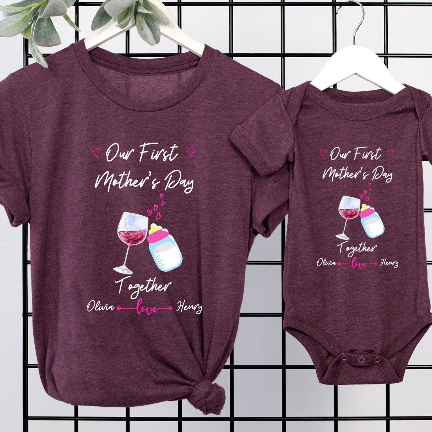 Personalized Mothers Day Milk Wine Gift Set for Mom and Baby