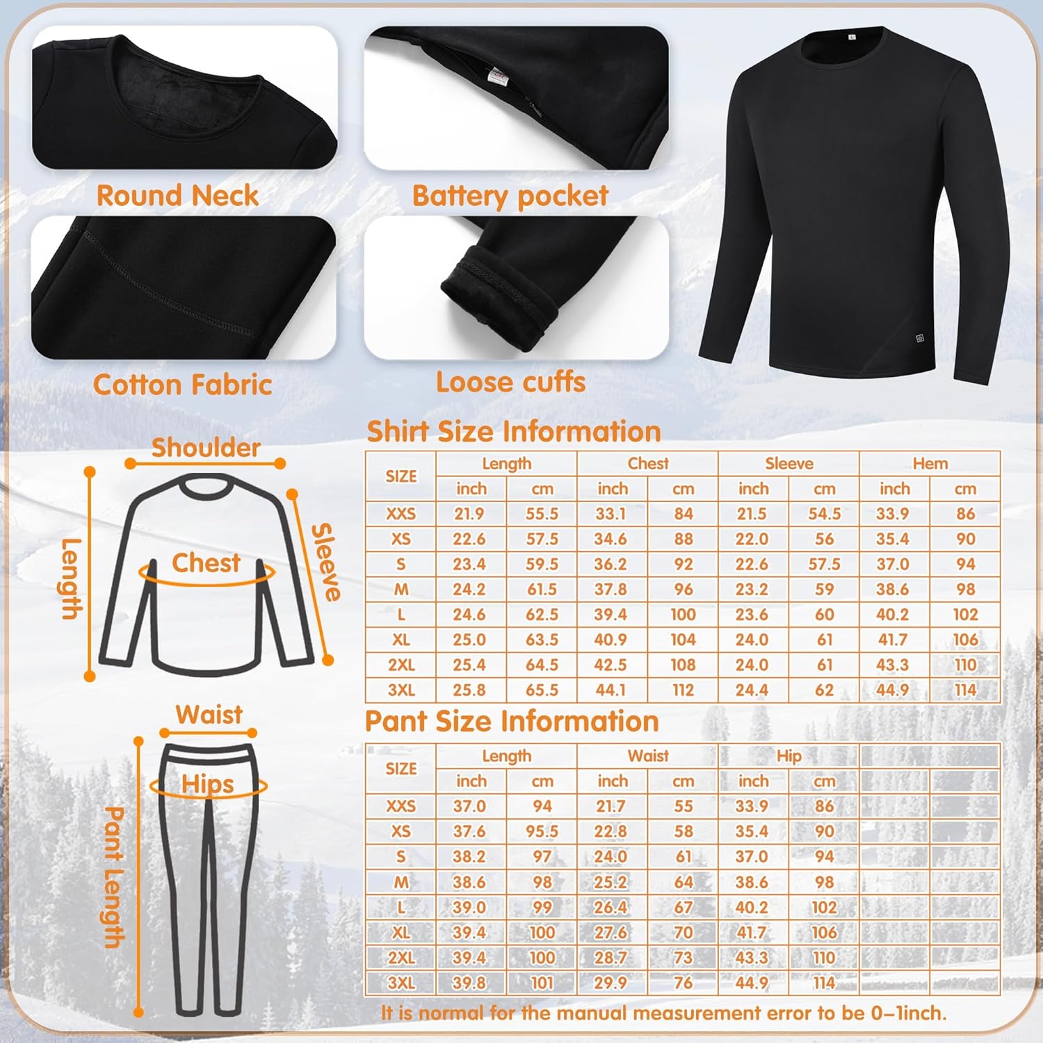 Electric Thermal Underwear with 12 Heating Zones
