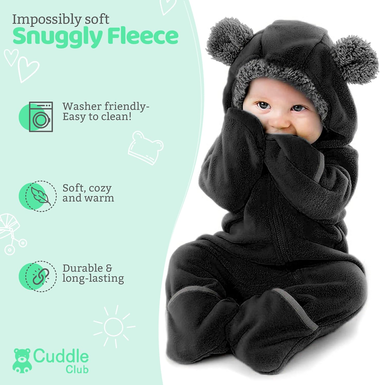 Fleece Baby Bunting Bodysuit Infant One Piece Kids Hooded Romper Outerwear Toddler Jacket