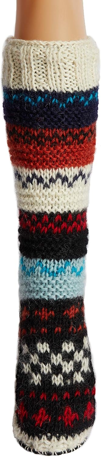 Hand-Knit Tibetan Socks with Soft Fleece Liner for Warm Comfort