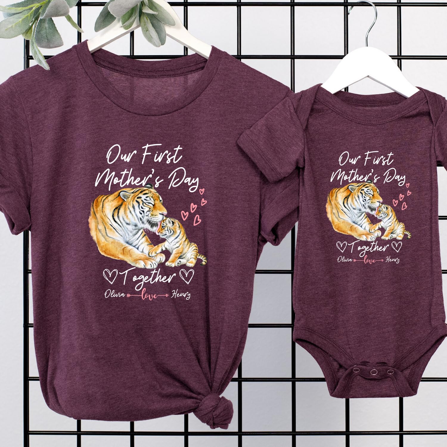 Personalized Mothers Day Tiger Onesies with Mom T-Shirt Set by Handmade