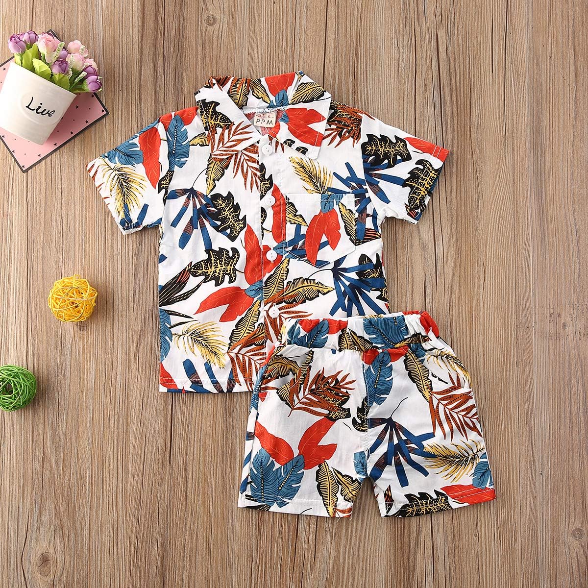 Qiylii Toddler Boys Floral Hawaiian Outfit Set