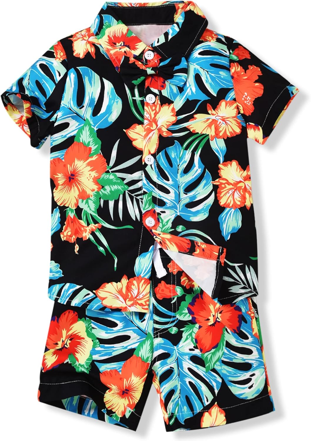 Fioukiay Unique Bowtie Floral Hawaiian Outfits for Boys summer beach wear