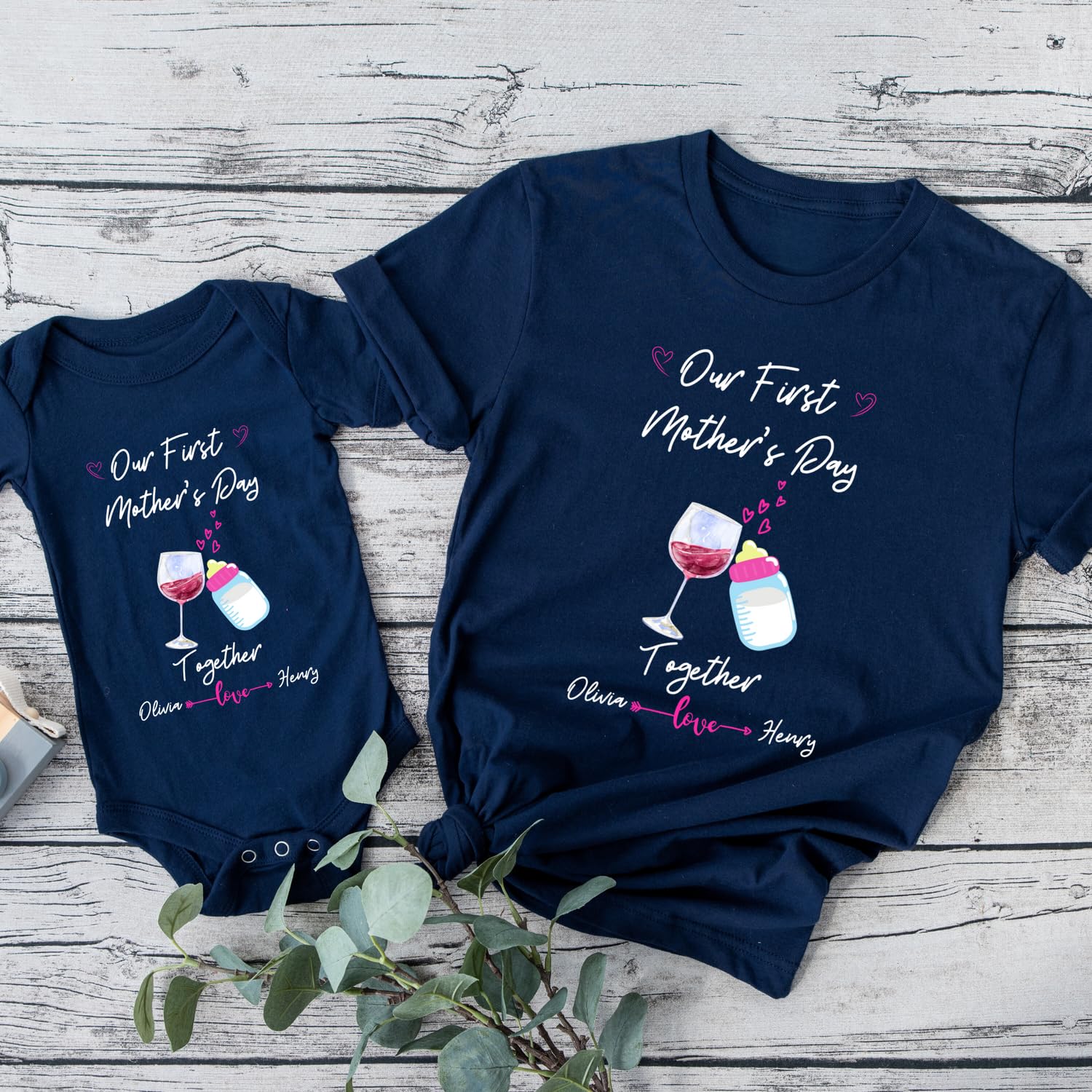 Personalized Mothers Day Milk Wine Gift Set for Mom and Baby