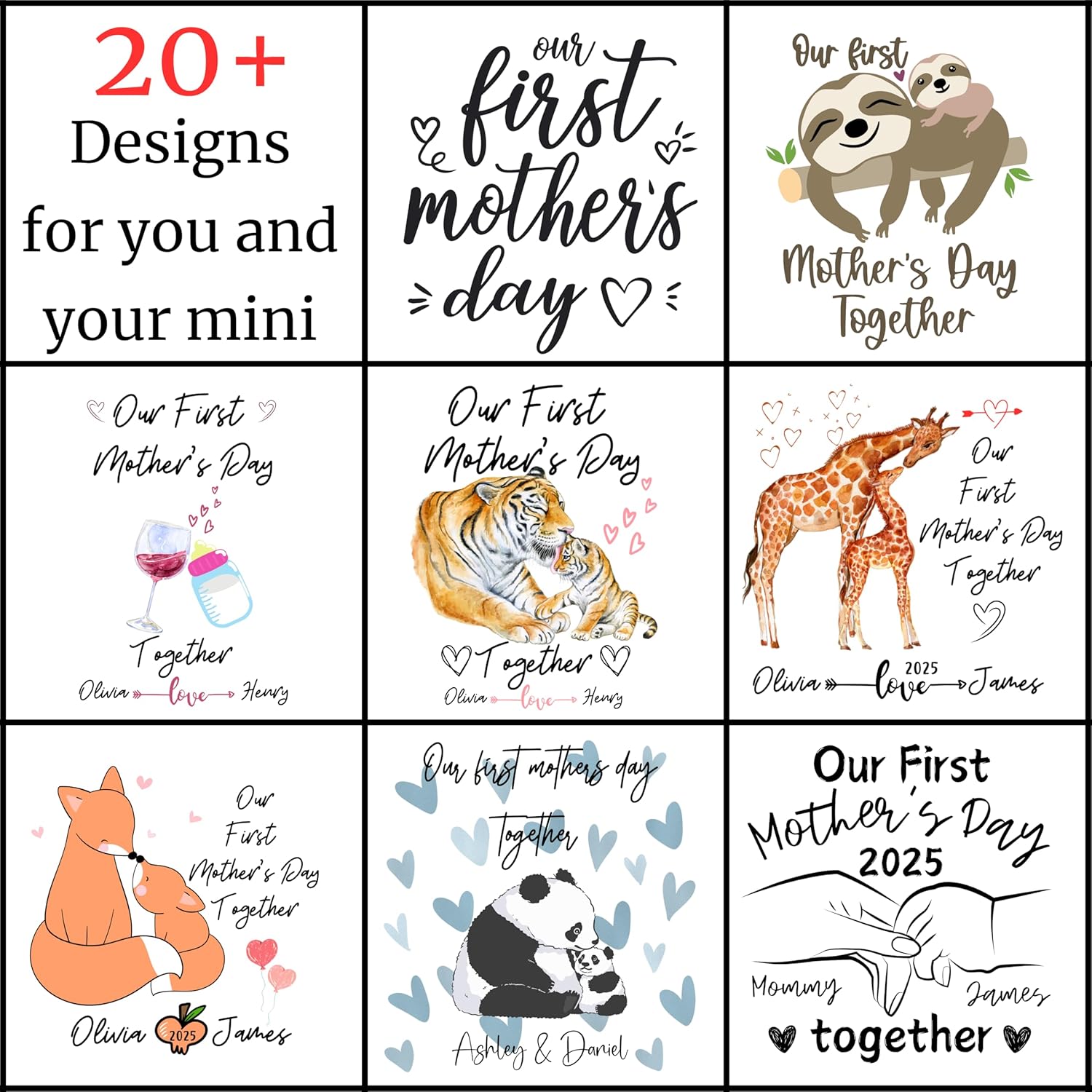 Personalized Mothers Day Tiger Onesies with Mom T-Shirt Set by Handmade