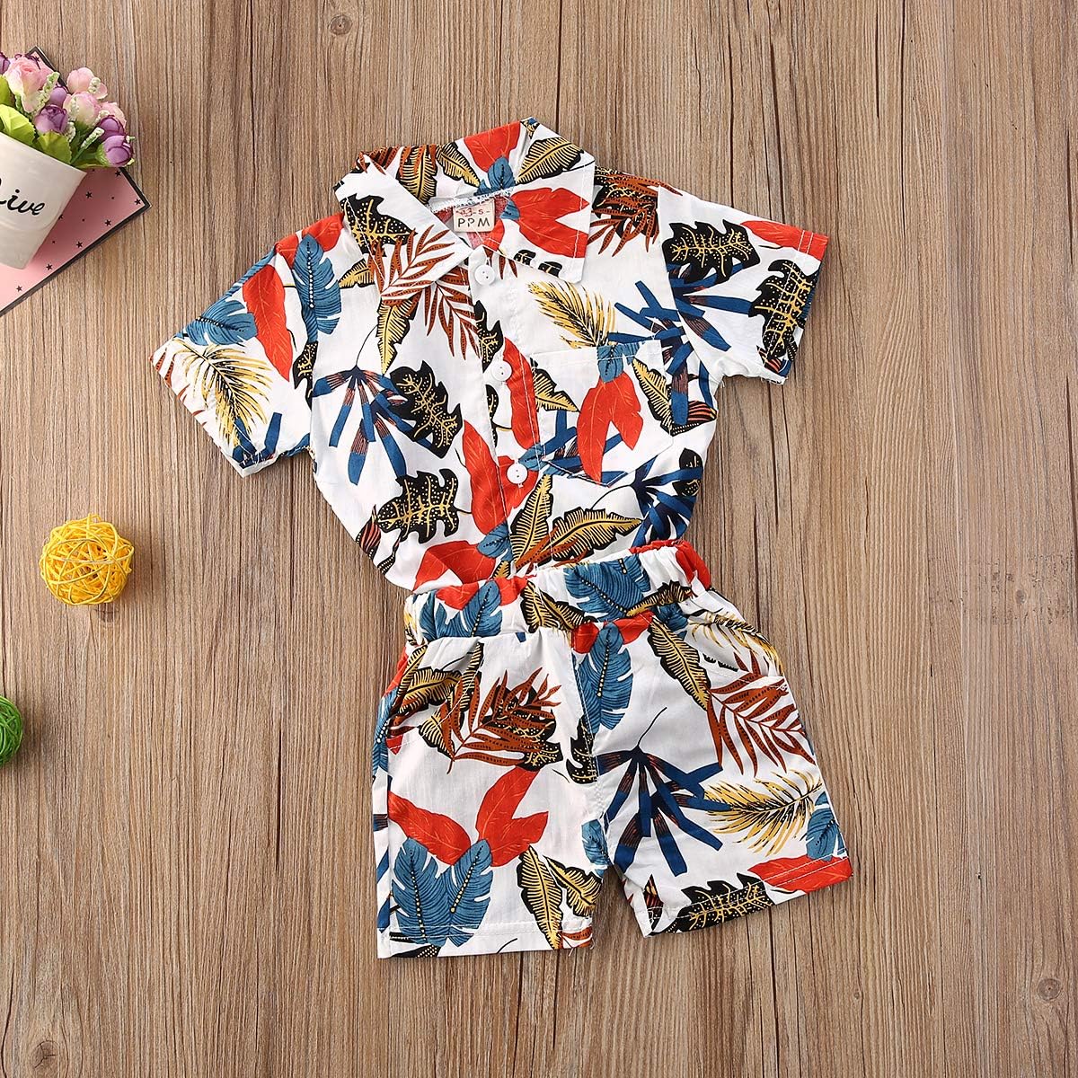 Qiylii Toddler Boys Floral Hawaiian Outfit Set