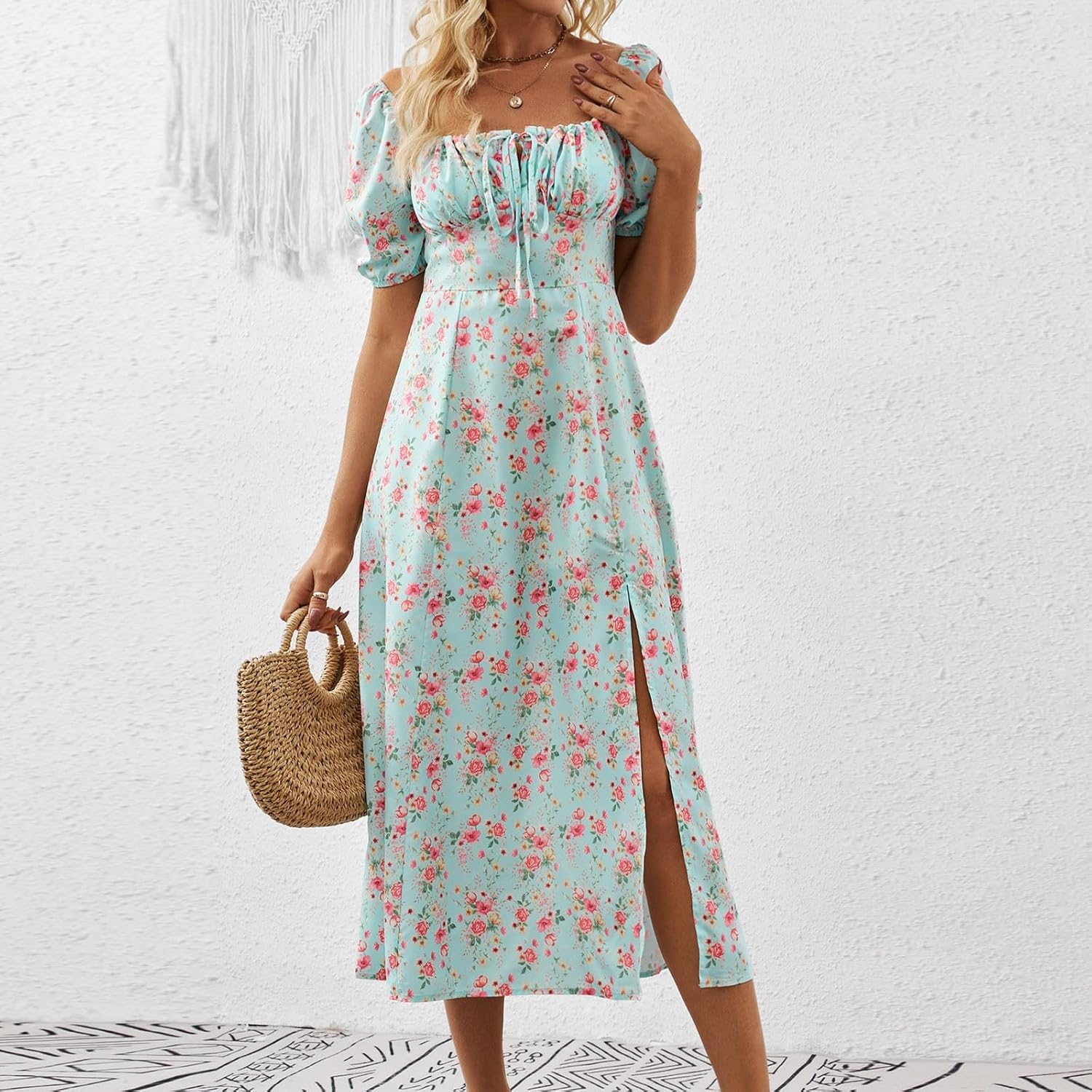 Floral Ruffle Puff Sleeve Dress