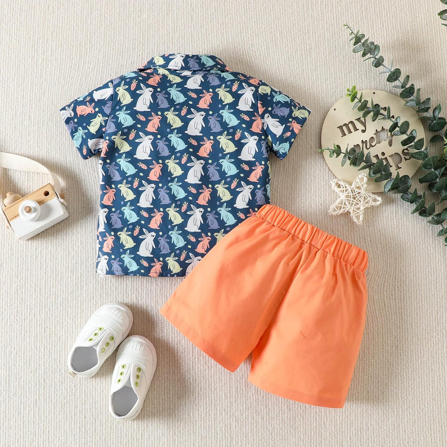 AMIMOJY Easter Rabbit Kids T-Shirt Shorts Set