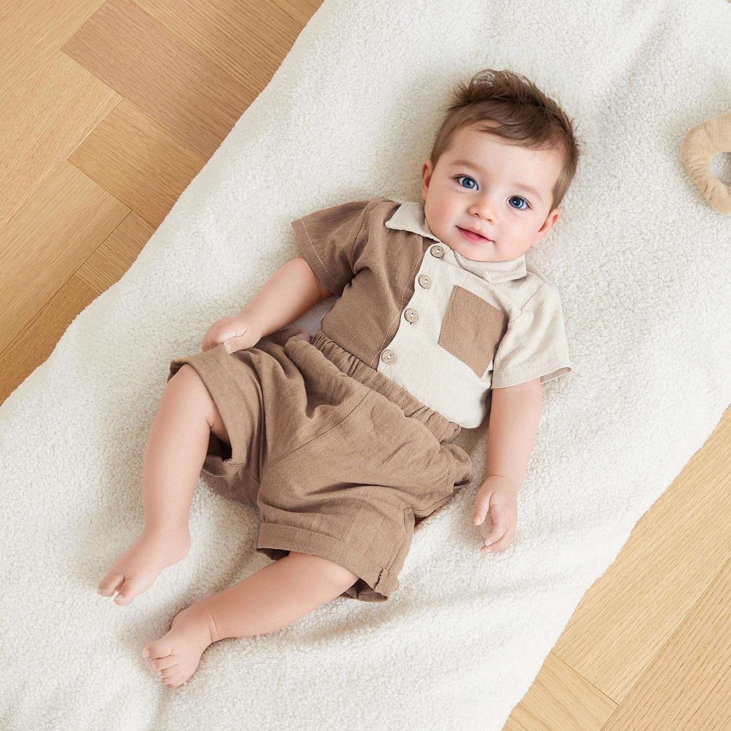 Kupretty Toddler Summer Outfit - Comfortable Button-Down Shorts Set
