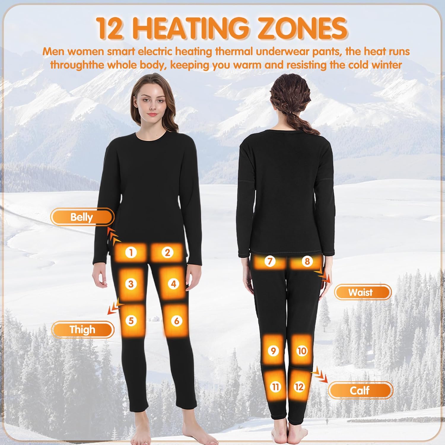 Electric Thermal Underwear with 12 Heating Zones