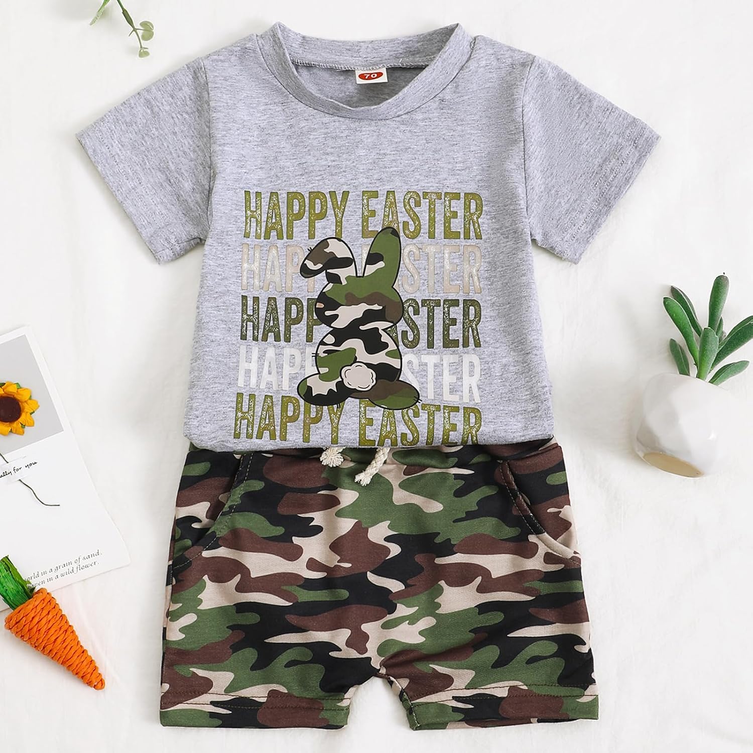 Emmababy Baby Boys Easter Outfit Camouflage Shorts Set