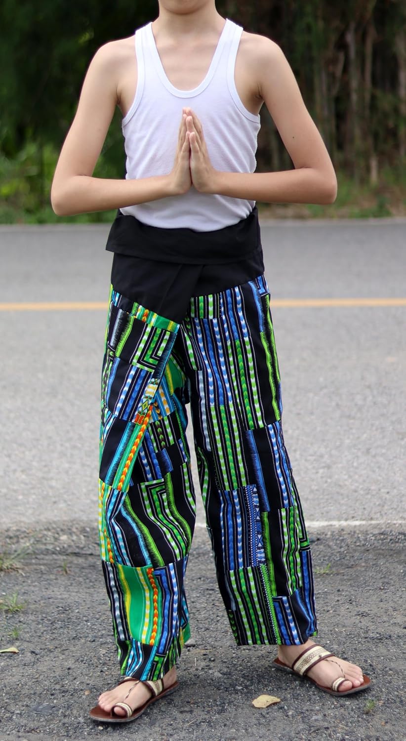 RaanPahMuang Thai Fisherman Boys Girls Loose Yoga Pirate Harem Unisex Wrap Pants