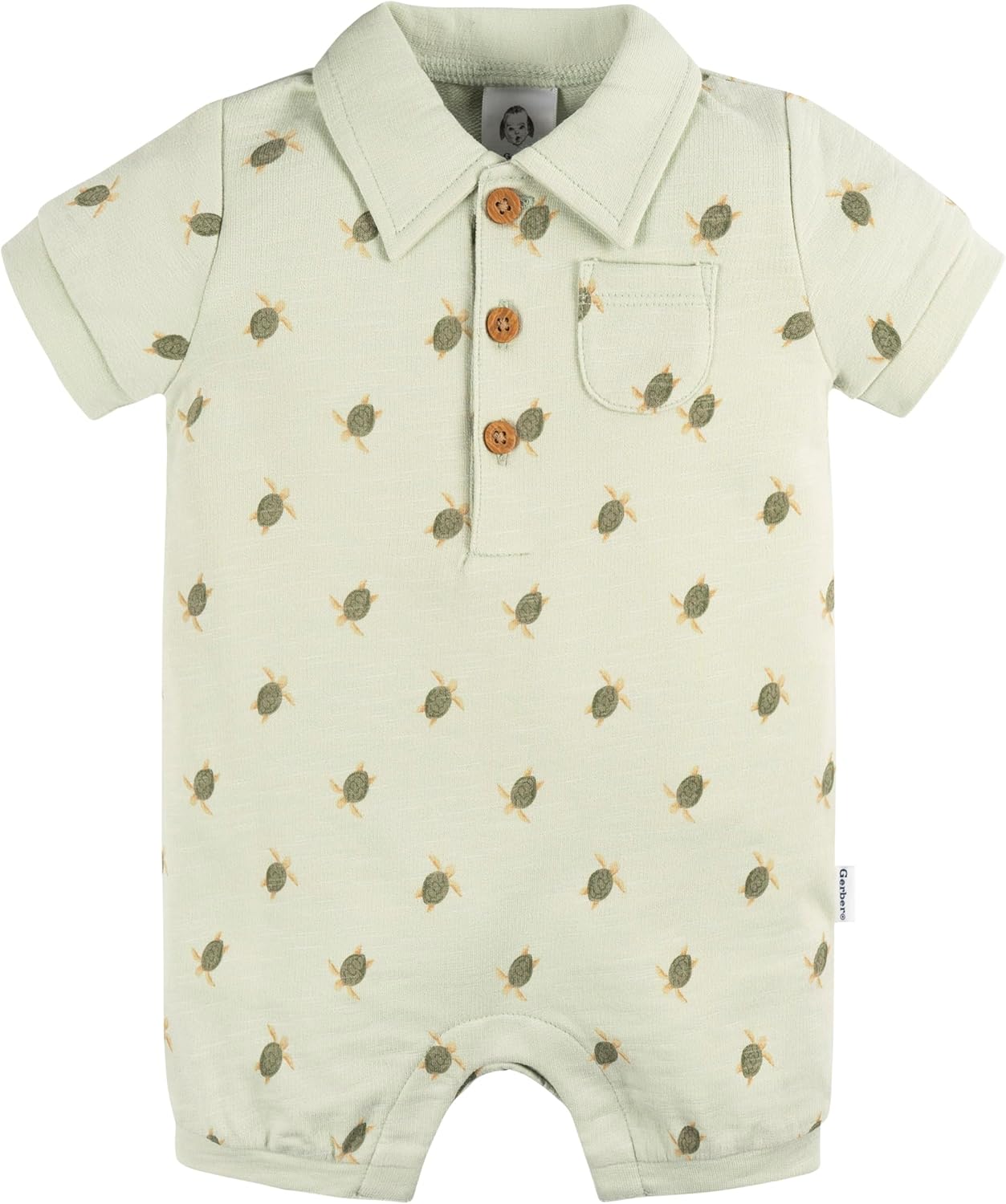 Gerber Baby Boys Cotton Polo Romper with Turtle Print