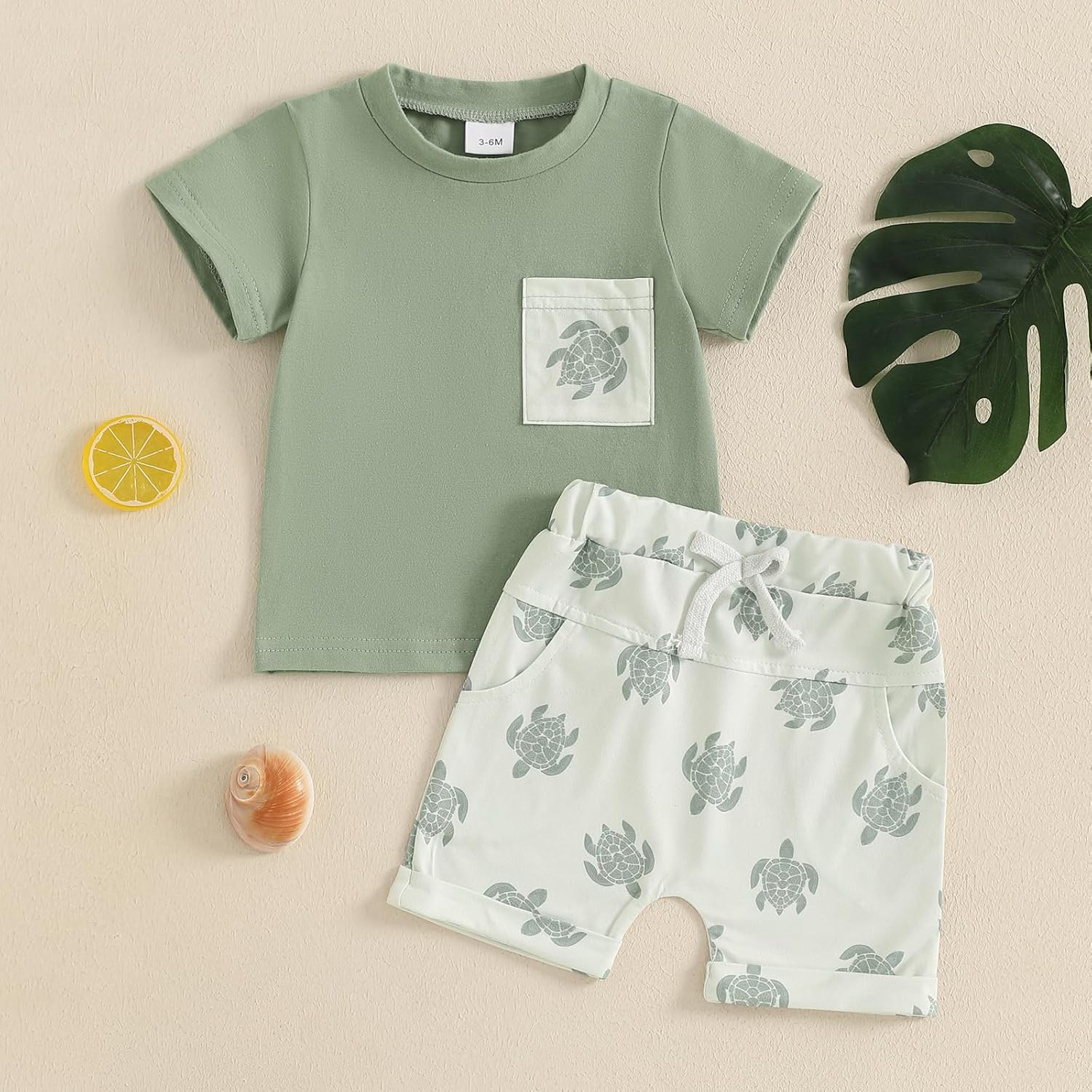 Infant Boy Summer Short Sleeve Set Checkered Pocket Shirts Stretchy Comfort