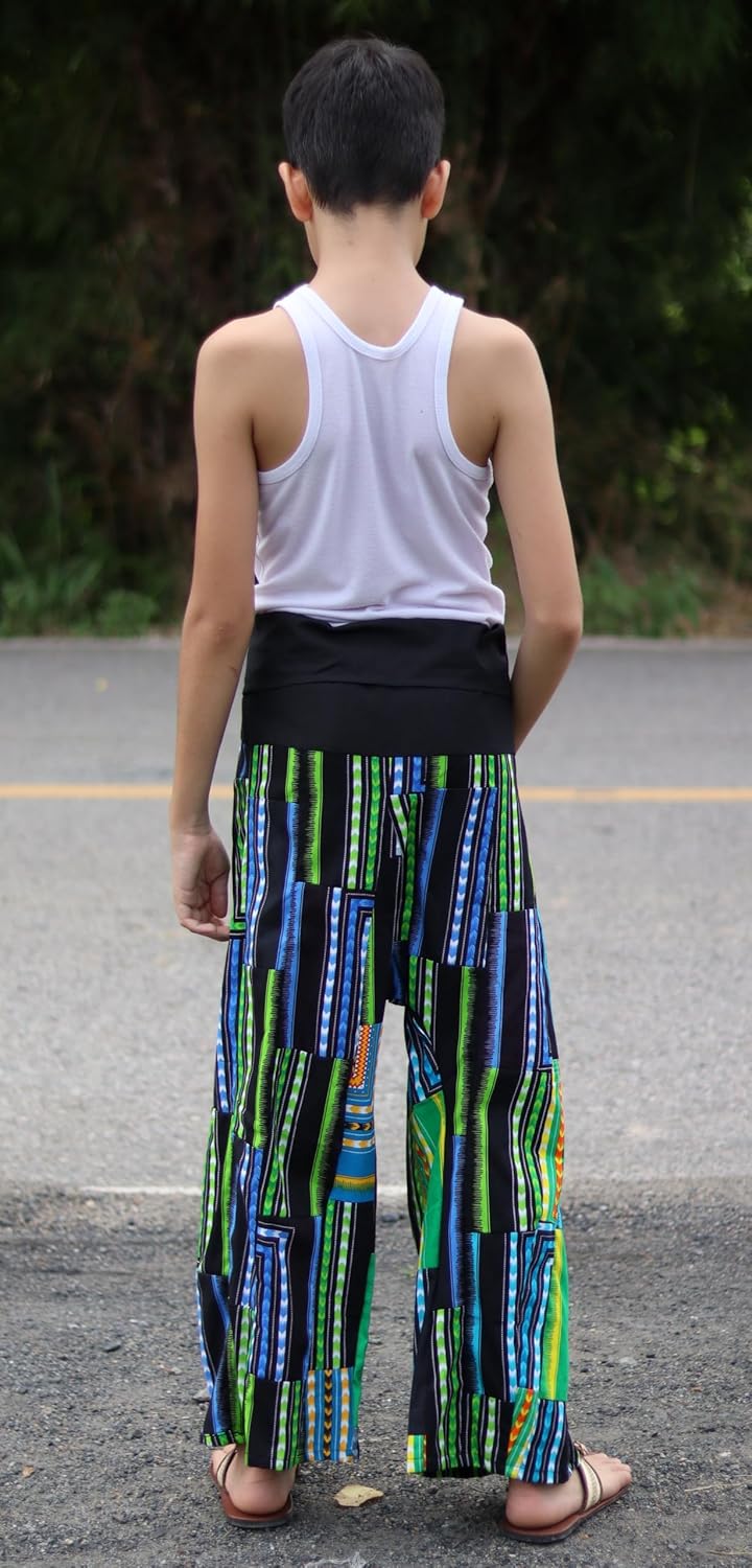 RaanPahMuang Thai Fisherman Boys Girls Loose Yoga Pirate Harem Unisex Wrap Pants