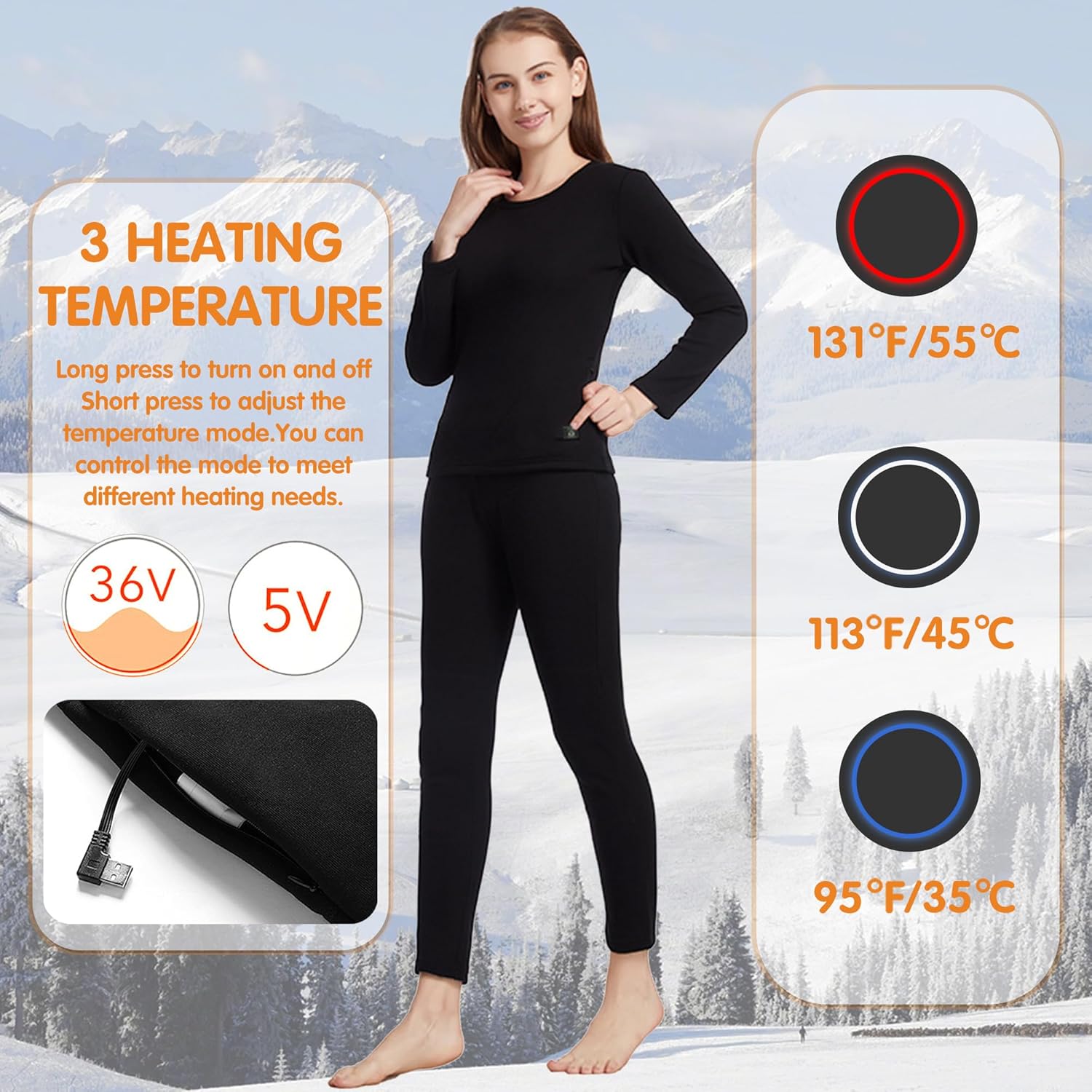 Electric Thermal Underwear with 12 Heating Zones
