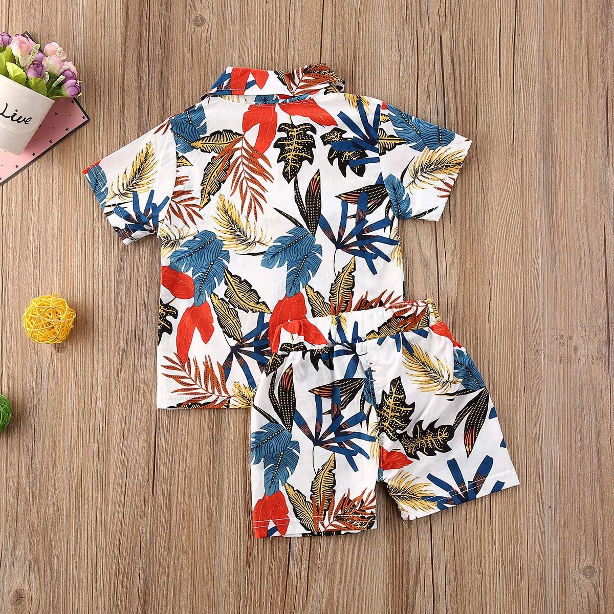 Qiylii Toddler Boys Floral Hawaiian Outfit Set