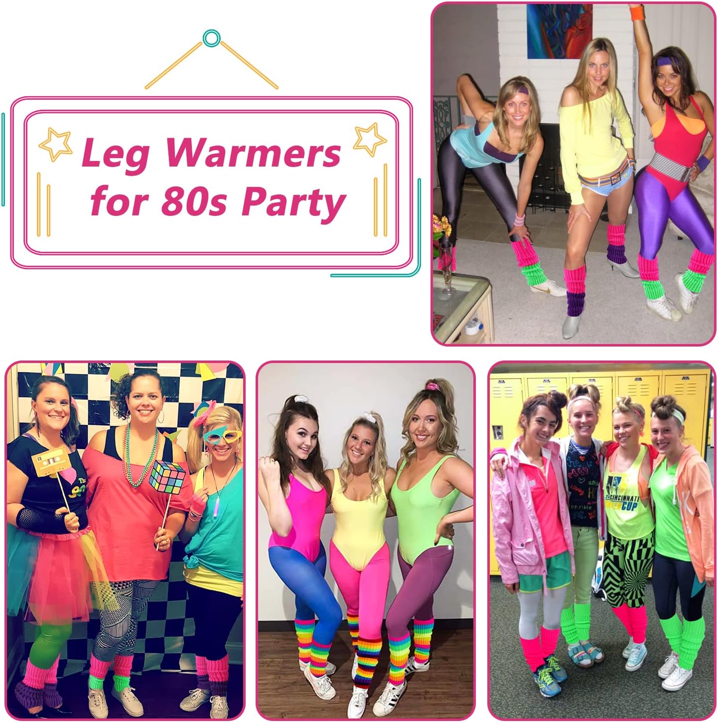 80s Knit Leg Warmer for Women - Neon Pink Green Set
