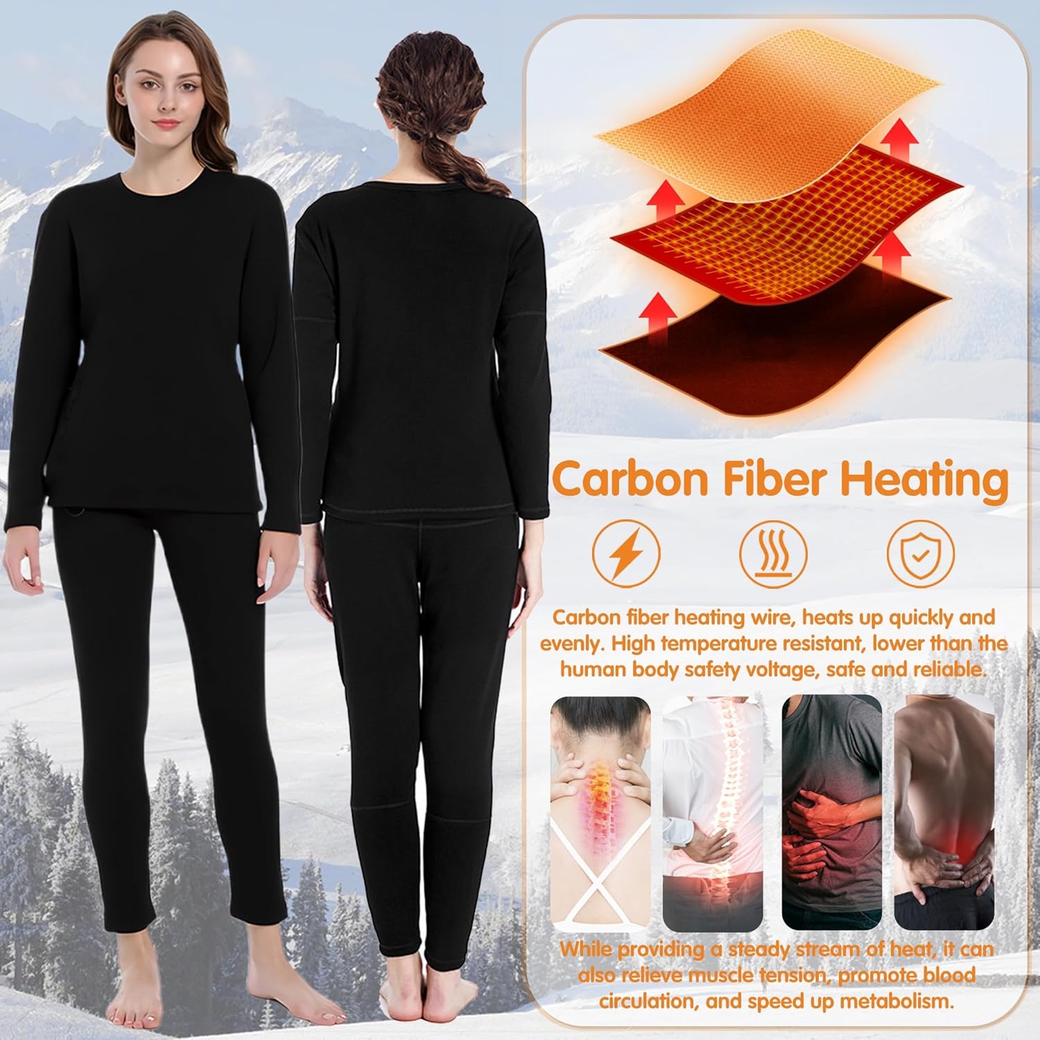 Electric Thermal Underwear with 12 Heating Zones