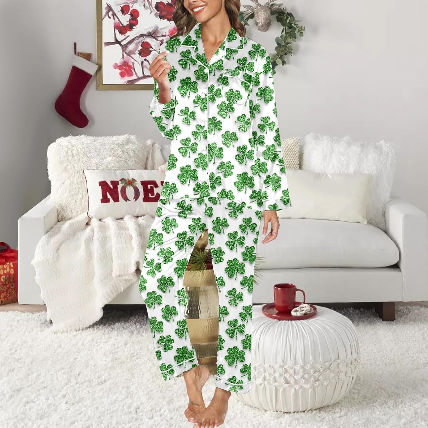 Sfascumop Shamrock Pajamas for St Patricks Day Women