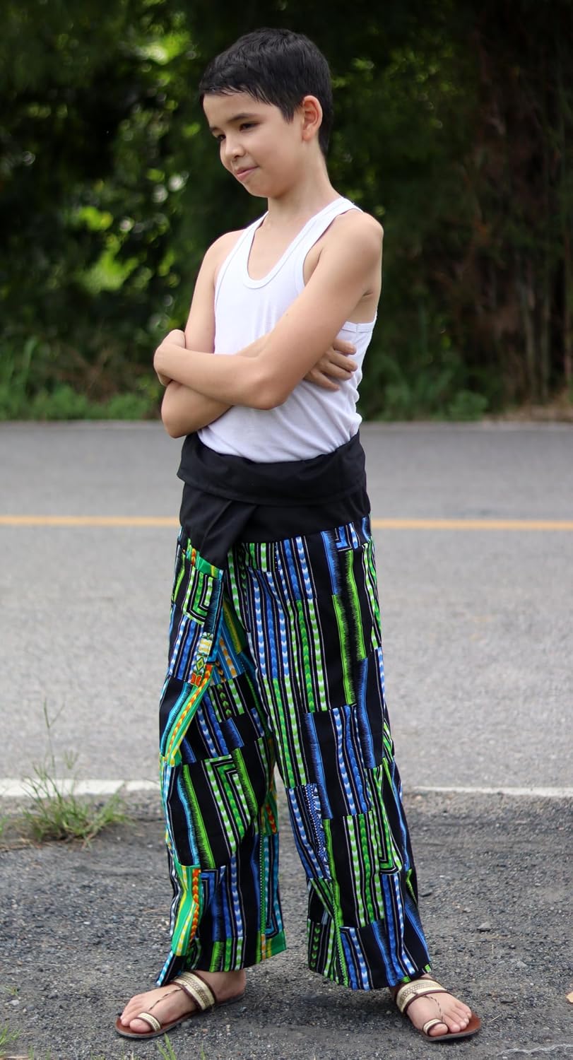 RaanPahMuang Thai Fisherman Boys Girls Loose Yoga Pirate Harem Unisex Wrap Pants