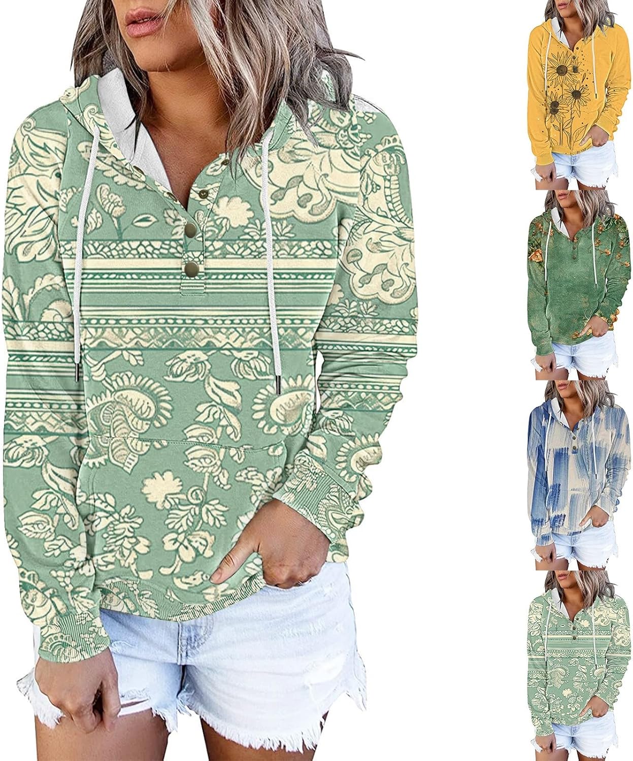 Stylish 2024 Boho V-Neck Hoodie for Women Casual Versatile