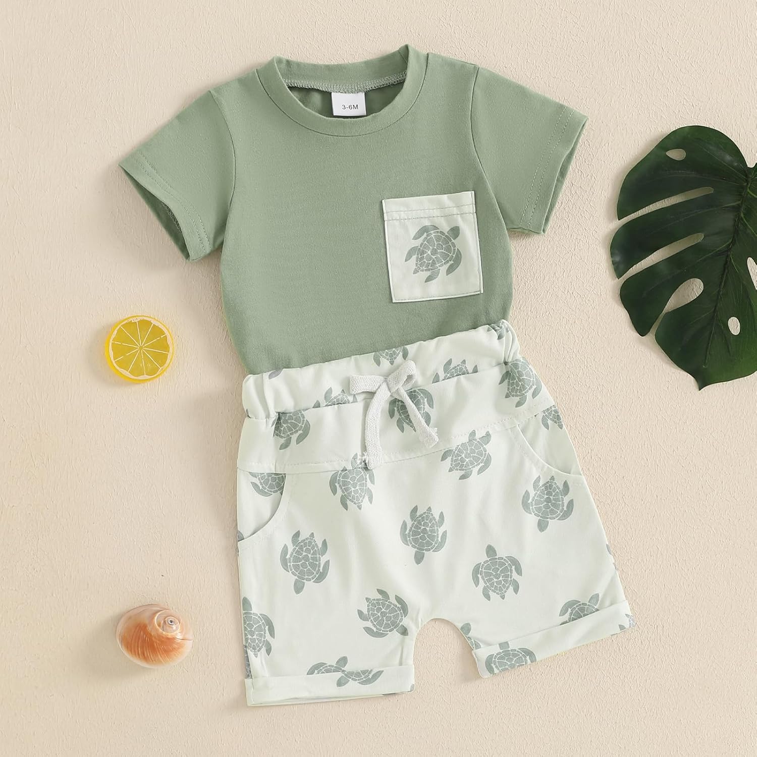 Infant Boy Summer Short Sleeve Set Checkered Pocket Shirts Stretchy Comfort
