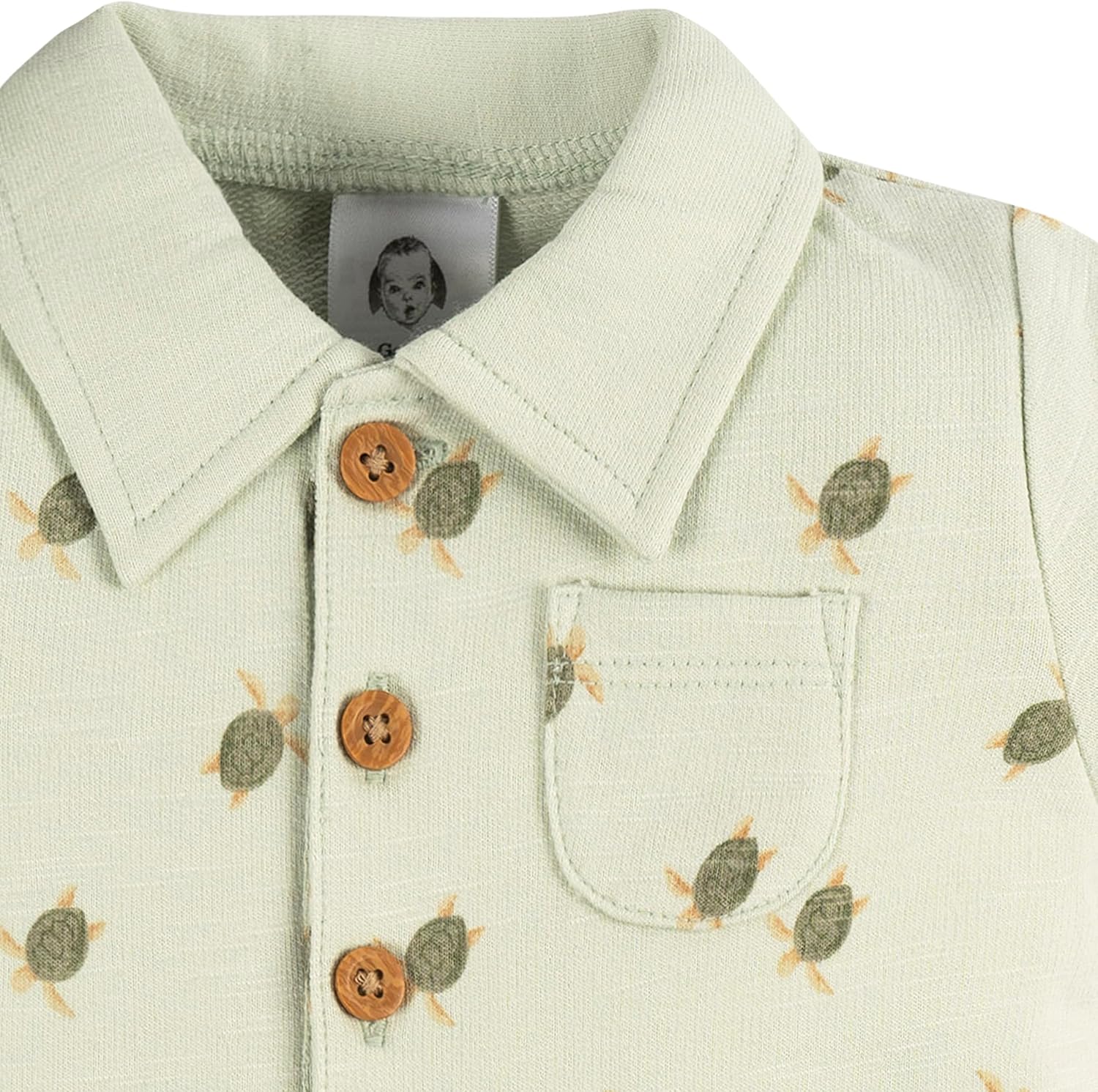 Gerber Baby Boys Cotton Polo Romper with Turtle Print