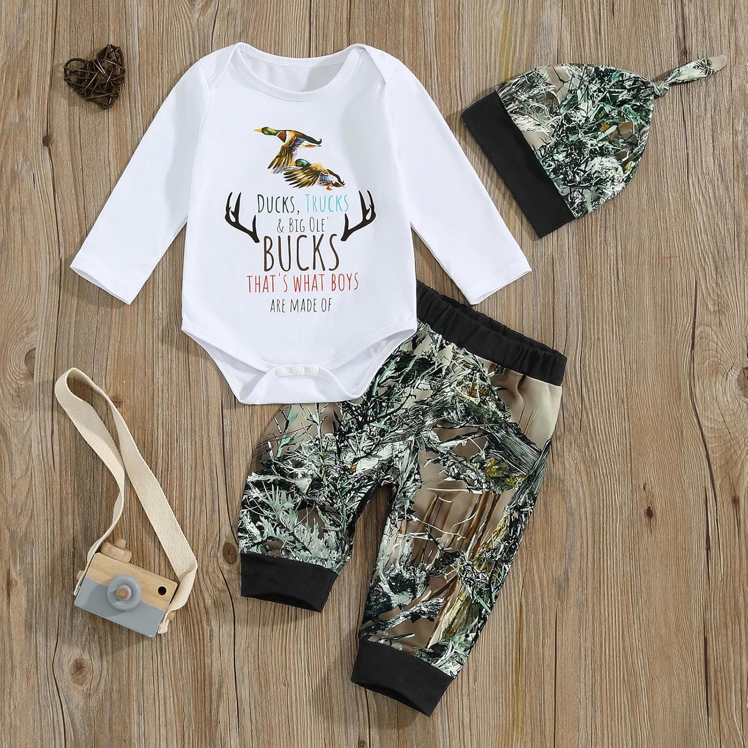 Chloefairy Newborn Baby Boy Hunting Outfit Set with Hat
